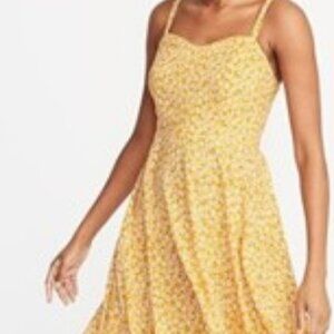 Old Navy Mustard ,navy & cream floral print.Fit & Flare  Cami Dress sz xl